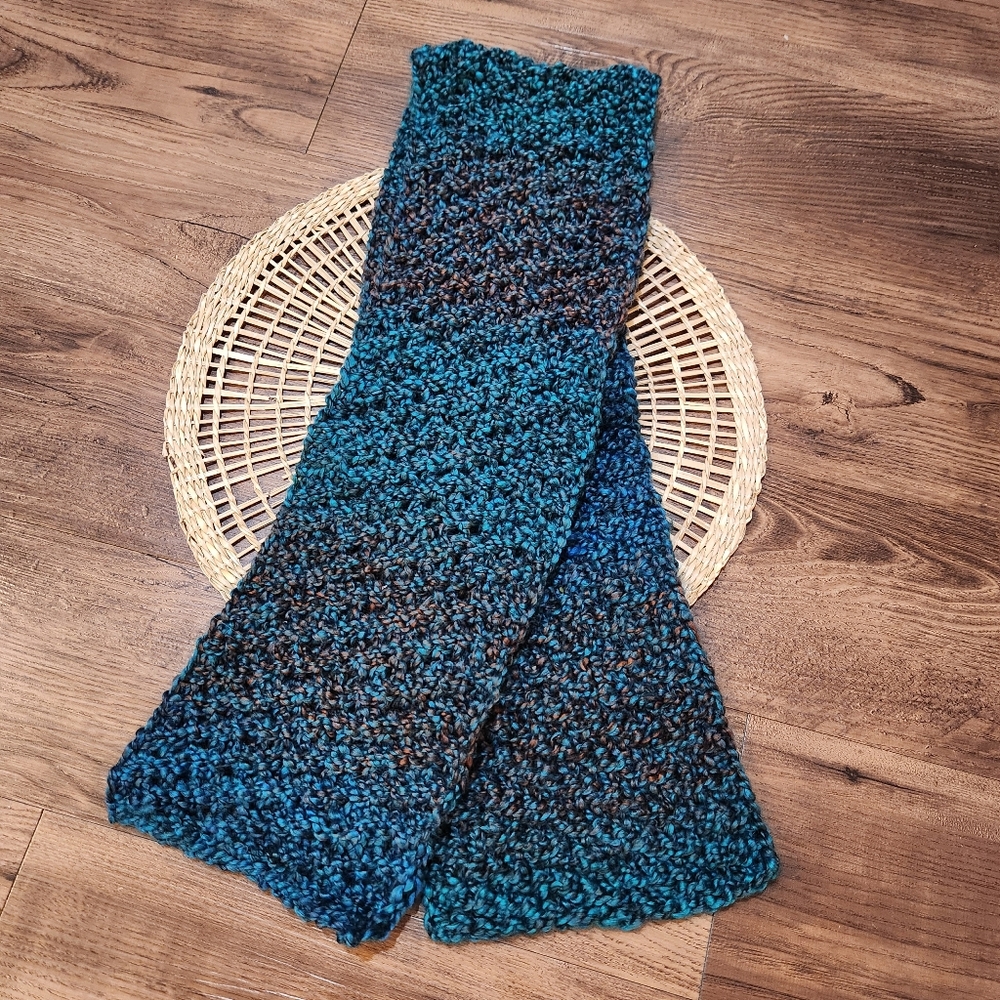 Handmade Blue and Brown Knit Scarf